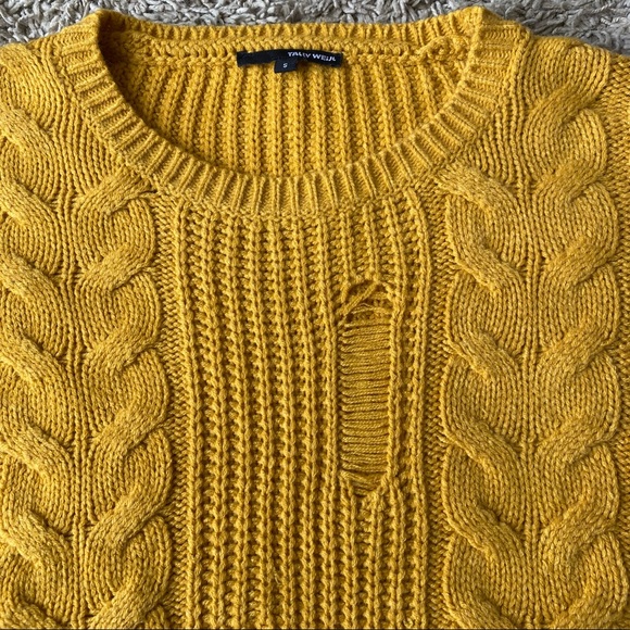 Women's Tally WeiJL Turmeric Crew Neck Knit Braided Cable Sweater - Picture 6 of 6